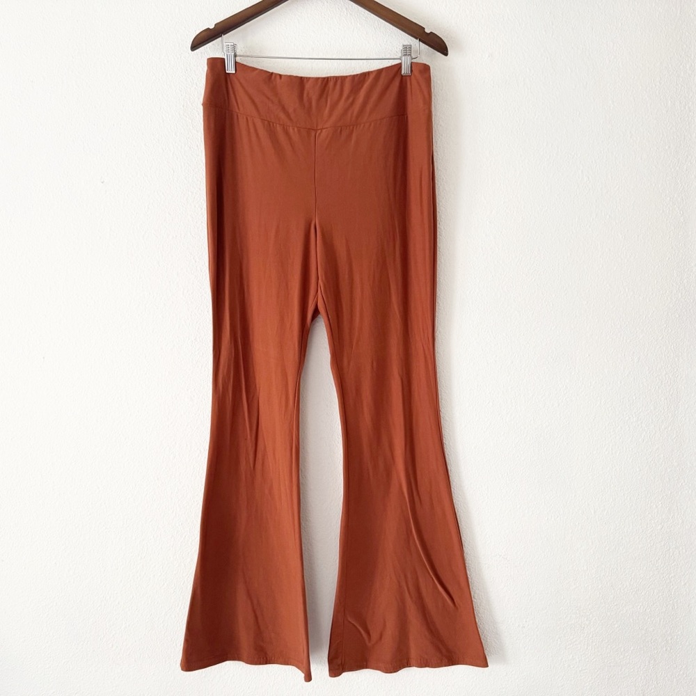 Boho Rust Buttery Soft Flare Leggings High Waisted Wide Leg XL Cozy Athleisure - Picture 2 of 14